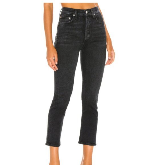 🌟AGOLDE🌟 RILEY CROP STRETCH JEANS BLACK WASH SZ 25 - Picture 1 of 9